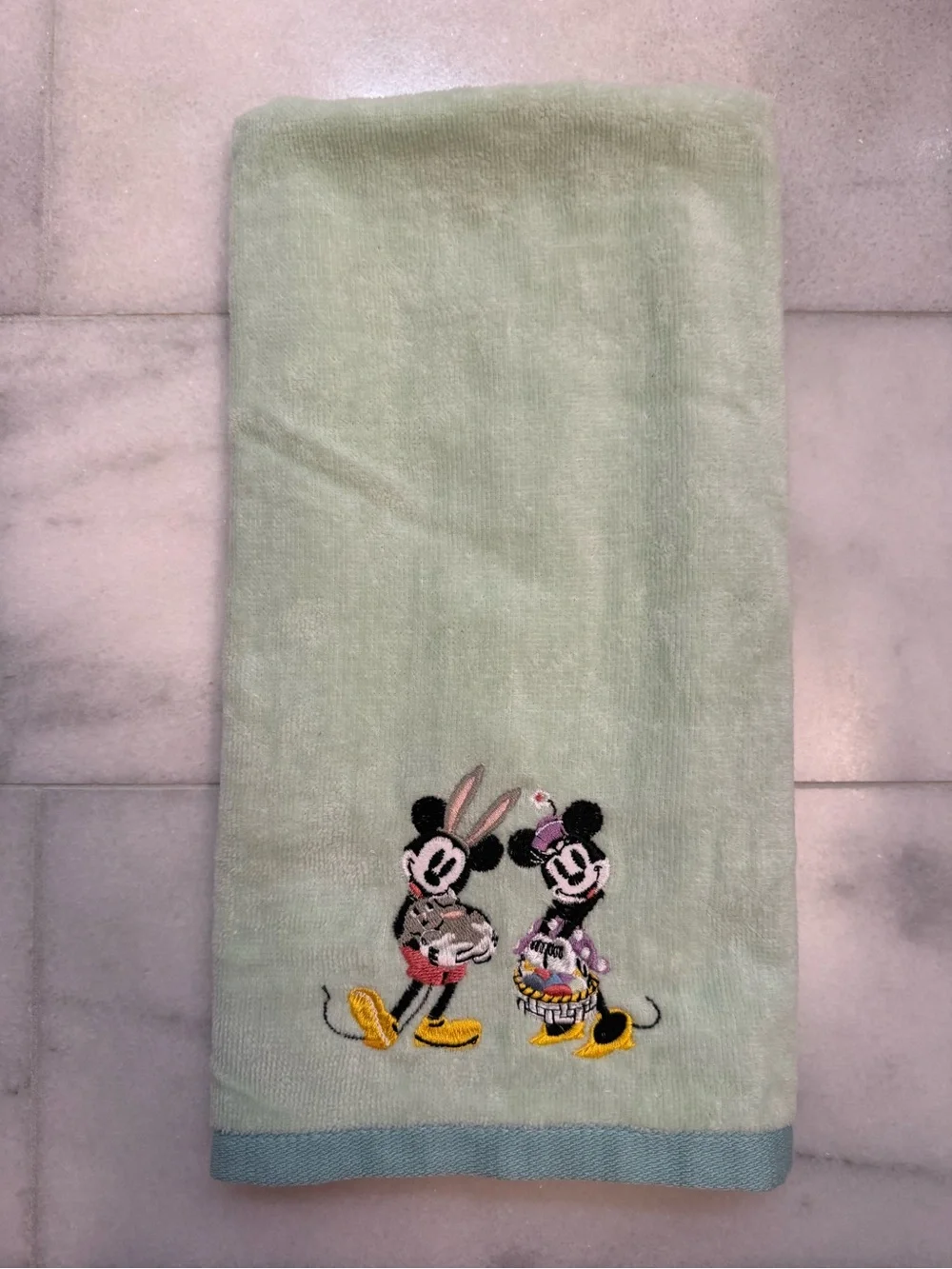 Disney Easter Hand Towel with Embroidered Mickey & Minnie. NWOT.